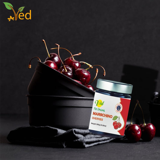 Ved Gourmet Original Red Maraschino Cherries - Italian Cherry For Old-Fashioned Cocktails - Vegan Cocktail, Bourbon Cherries In Natural Syrup For Cocktail Garnish, (600 G (Pack Of 2))