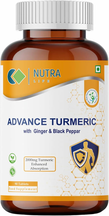Advance Turmeric Tablets, 2000Mg, Supplement And With Black Pepper & Ginger, Premium 90 Tablets High Strength 3 Month Supply-Nutra Life