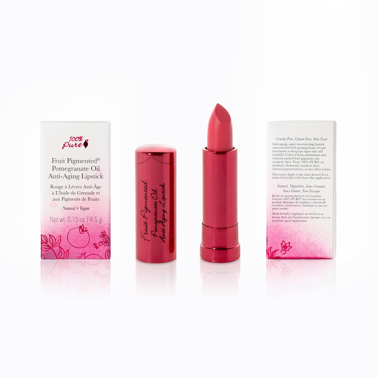 100% Pure Pomegranate Oil Anti-Aging Lipstick Long Lasting, Vibrant Makeup - Moisturizing Cocoa Butter Satin Finish - Vegan Fruit Pigmented Primrose Color (Pink) - 0.15 Oz