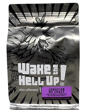 Wake The Hell Up! 12Oz Ultra-Caffeinated Jamaican Me Crazy Ground Coffee, Low Acid, Medium-Dark Roast