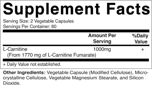 Vitamatic L-Carnitine Fumarate 1000 Mg - 120 Vegetable Capsules (1 Bottle)