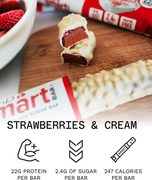 Phd Nutrition Smart Protein Bar Low Calorie, Nutritional Protein Bars/Protein Snacks, High Protein Low Sugar, Strawberries And Cream Flavour, 20G Of Protein, 64G Bar (12 Pack)