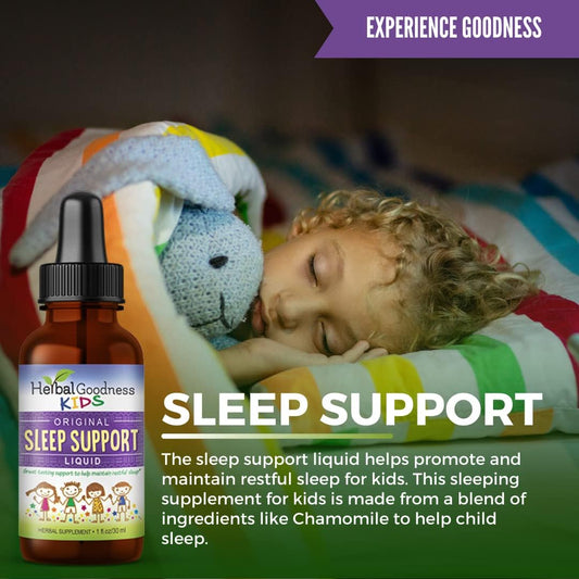 Kids Sleep Support Liquid Extract - Natural Kids Plant Based Herbal Sleep Aid, With Chamomile, Guava Leaf - 1Oz Liquid Extract - Herbal Goodness (1 Unit)