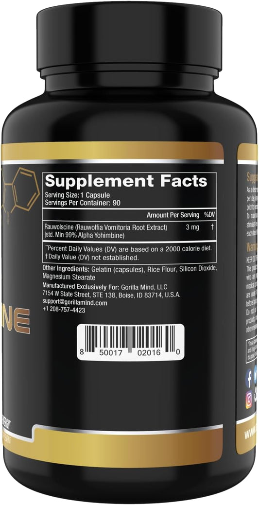 Gorilla Mind Rauwolscine  Suppresses Appetite/Increased Fat Loss/Increased Energy (90 Capsules)