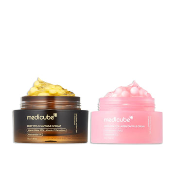 Medicube Uneven Skin & Firm Duo: Deep Vitamin C Golden Capsule Face Moisturizer And Salmon Dna Pdrn Pink Collagen Capsule Cream