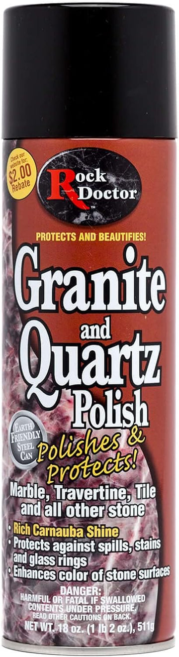 Rock Doctor Granite Polish Spray And Surface, 18 Oz. Can, Polish Tile, Marble, Kitchen Countertop, And Natural Stone Surfaces, Streak-Free Shine Pack Of 1
