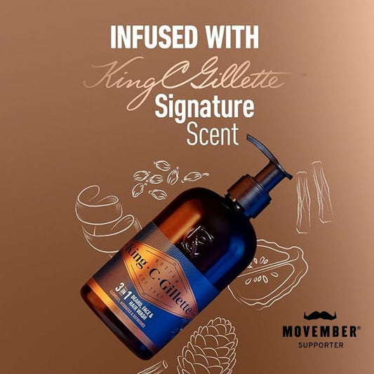 King C. Gillette Beard Wash, Mens Face Wash, 11 Oz, Infused With Argan Oil And Avocado Oil To Cleanse Hair And Skin