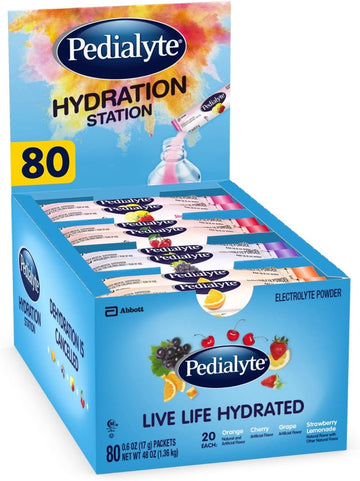 Pedialyte Hydration Station Multipack, Electrolyte Hydration Drink, 0.6-Oz Electrolyte Powder Packets, 80 Count