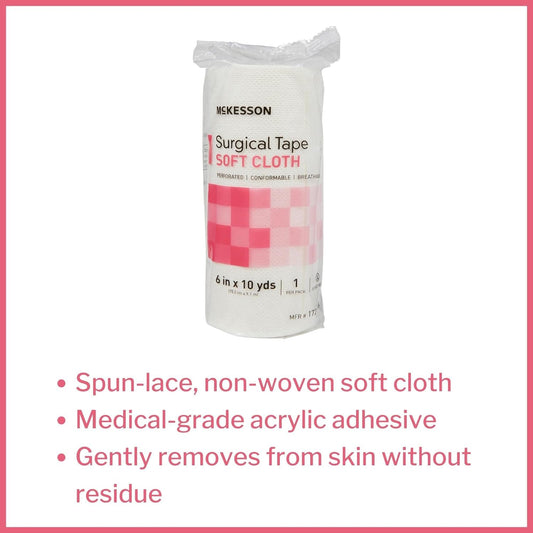 McKesson Surgical Tapes, Non-Sterile, Soft Cloth, Breathable, 6 in x 10 yd, 1 Roll, 6 Packs, 6 Total