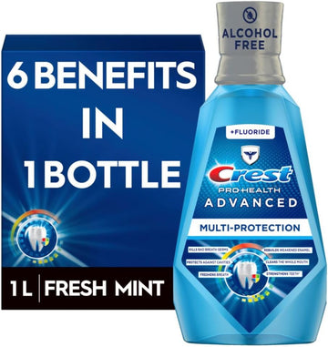 Crest Pro-Health Advanced Mouthwash, Alcohol Free, Multi-Protection, Fresh Mint, 1 L (33.8 Fl Oz)
