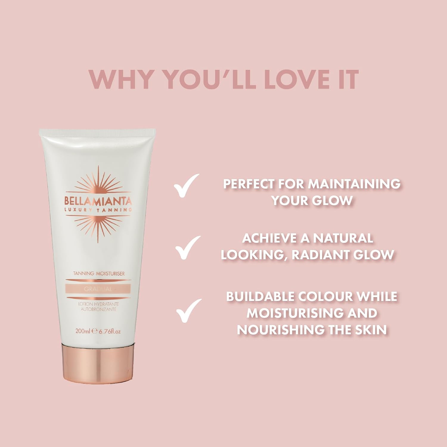 Bellamianta Gradual Tanning Moisturiser Lotion - Buildable Sunkissed Glow for Face and Body - Natural, Even Tan - Hydrating Formula with Mango, Papaya and Goji Berry Extracts - All Skin Types - 200ml : Amazon.co.uk: Beauty