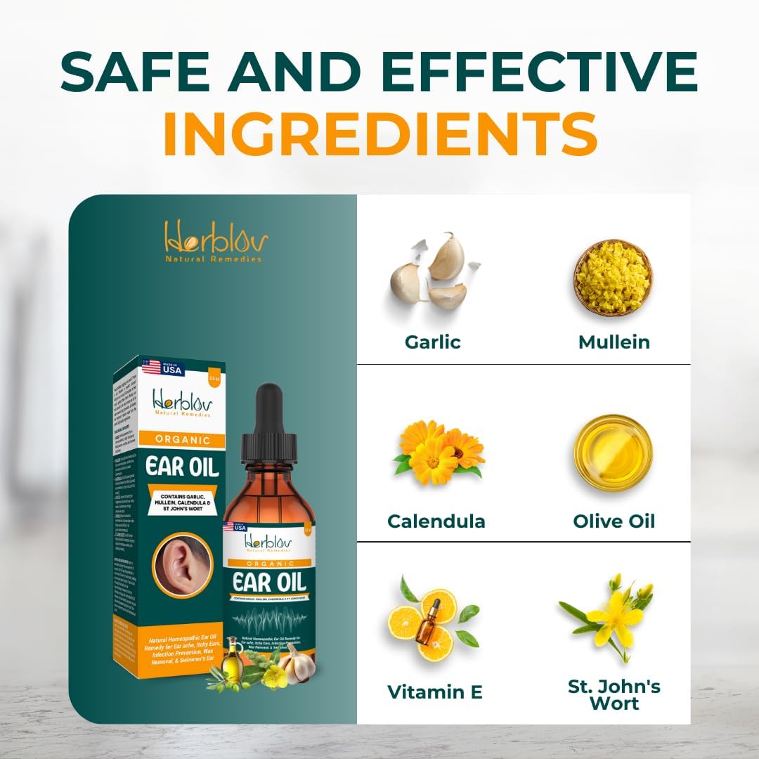 Organic Ear Oil For Ear Infections - Natural Eardrops For Infection Prevention, Swimmer'S Ear & Wax Removal - Kids, Adults, Baby, Dog Earache Remedy - With Mullein, Garlic, Calendula, Made In Usa : Health & Household