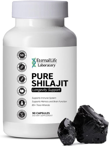 100% Pure Shilajit, Organic Himalayan Shilajit For Men & Women, 85+ Trace Minerals Rich In Fulvic Acid Shilajit Supplement For Energy & Immune System 1000Mg 90 Count