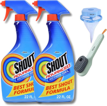 2-Pack Shout® Advanced Laundry Stain Remover Acting Gel Spray - 22Fl Oz Each - Bonus: (1) Cleaning Brush With Soap Dispenser + (1) Laundry Filter Mesh