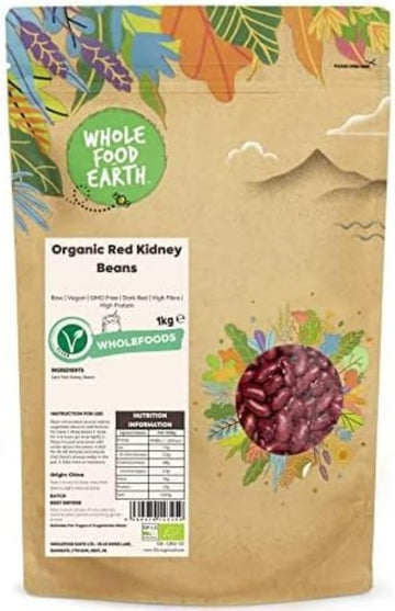Wholefood Earth Organic Red Kidney Beans 500G Raw | Vegan | Gmo Free | Dark Red | High Fibre | High Protein | Certified Organic