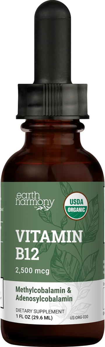 Organic Vegan Vitamin B12 Sublingual Liquid Supplement - 2000Mcg Methylcobalamin Drops For Natural Energy, Metabolism Health And Immune System Support - 1 Fl Oz