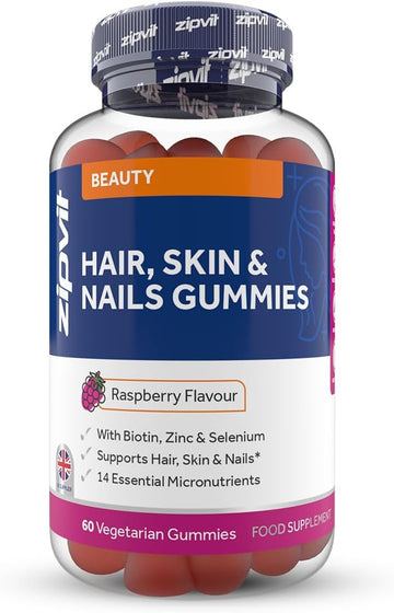 Zipvit Biotin Gummies 5000Mcg For Hair, Skin & Nails With Vitamin A, B, C, D, E & Selenium - 60 Raspberry Flavour Gummies - Hair Growth, Skin Health & Nail Care - 2 Months Supply For Men And Women