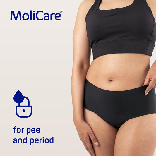 Molicare Lady - Invisible Women'S Washable Incontinence Pants & Period Pants, Size L, Holds 4 Tampons, Washable At 60° C, No Biocides, Oeko-Tex, Tumble Dry Safe, Black, Pack Of 5
