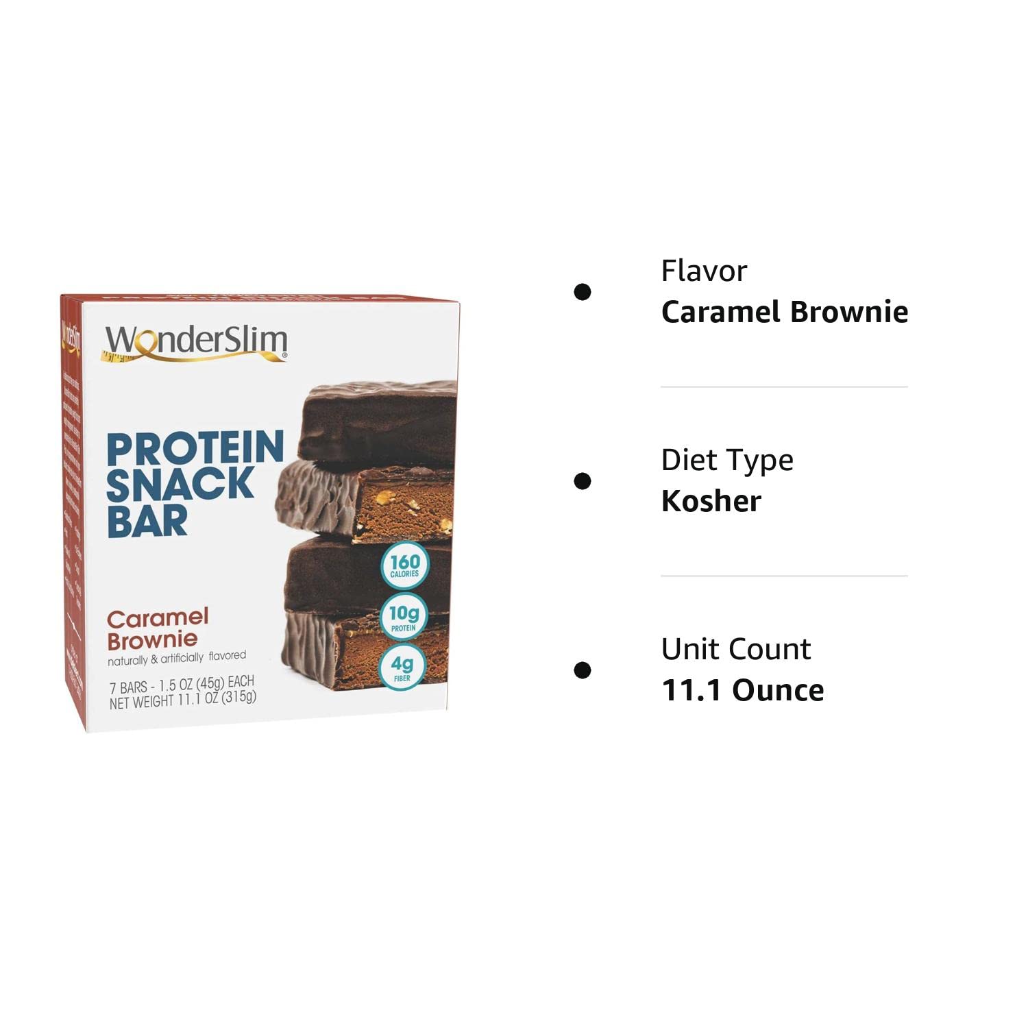 WonderSlim Protein Snack Bar, Caramel Brownie Nut, 4g Fiber, Gluten Free (7ct)