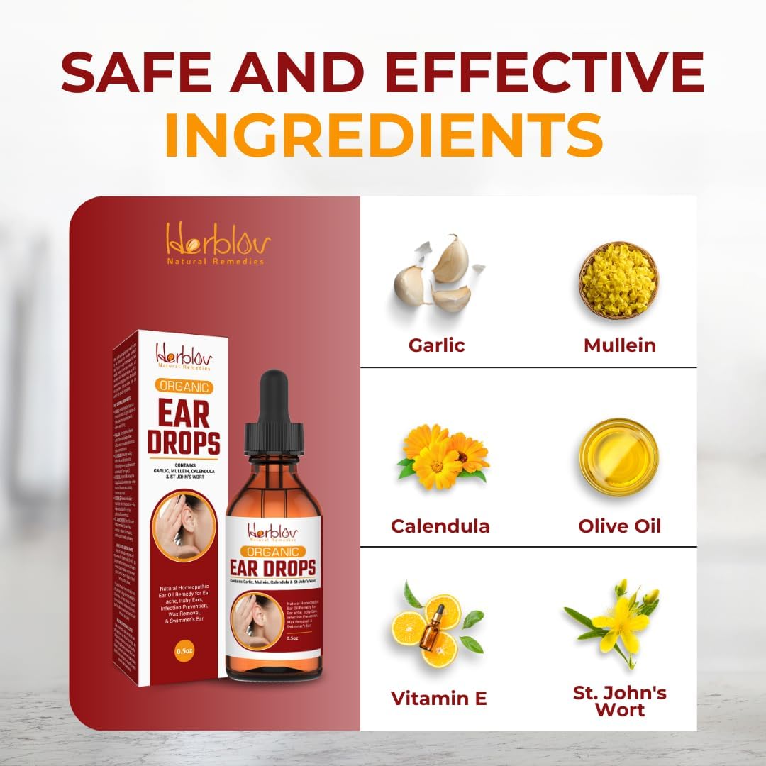 Organic Ear Oil For Ear Infections - Natural Eardrops For Infection Prevention, Swimmer'S Ear & Wax Removal - Kids, Adults, Baby, Dog Earache Remedy - With Mullein, Garlic, Calendula, Made In Usa : Health & Household