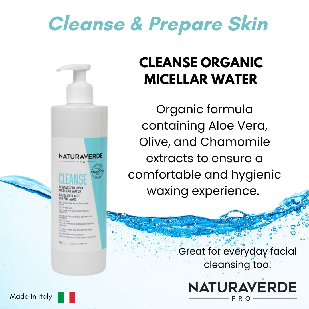Naturaverde Pro Cleanse Organic Pre Wax Micellar Water, Makeup Remover Facial Cleanser Skin Care Prep For Hair Removal, Added Chamomile Aloe Vera - 6.8 Oz : Beauty & Personal Care
