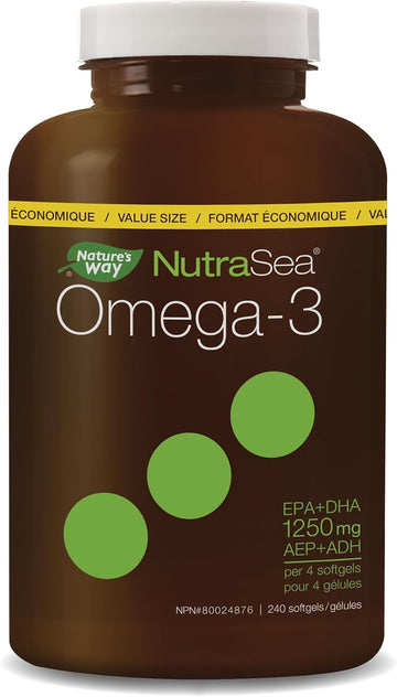 By Nature'S Way Omega-3 Liquid Gels, Lemon, 240 Liquid Gels, Value Size, 1250 Mg Omega-3 (750 Mg Epa, 500 Mg Dha), Non-Gmo
