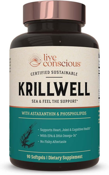 Live Conscious Krillwell, Joint, And Cognitive Support | Certified Sustainable Krill Oil 2X More Effective Than Fish Oil - 30 Day Supply