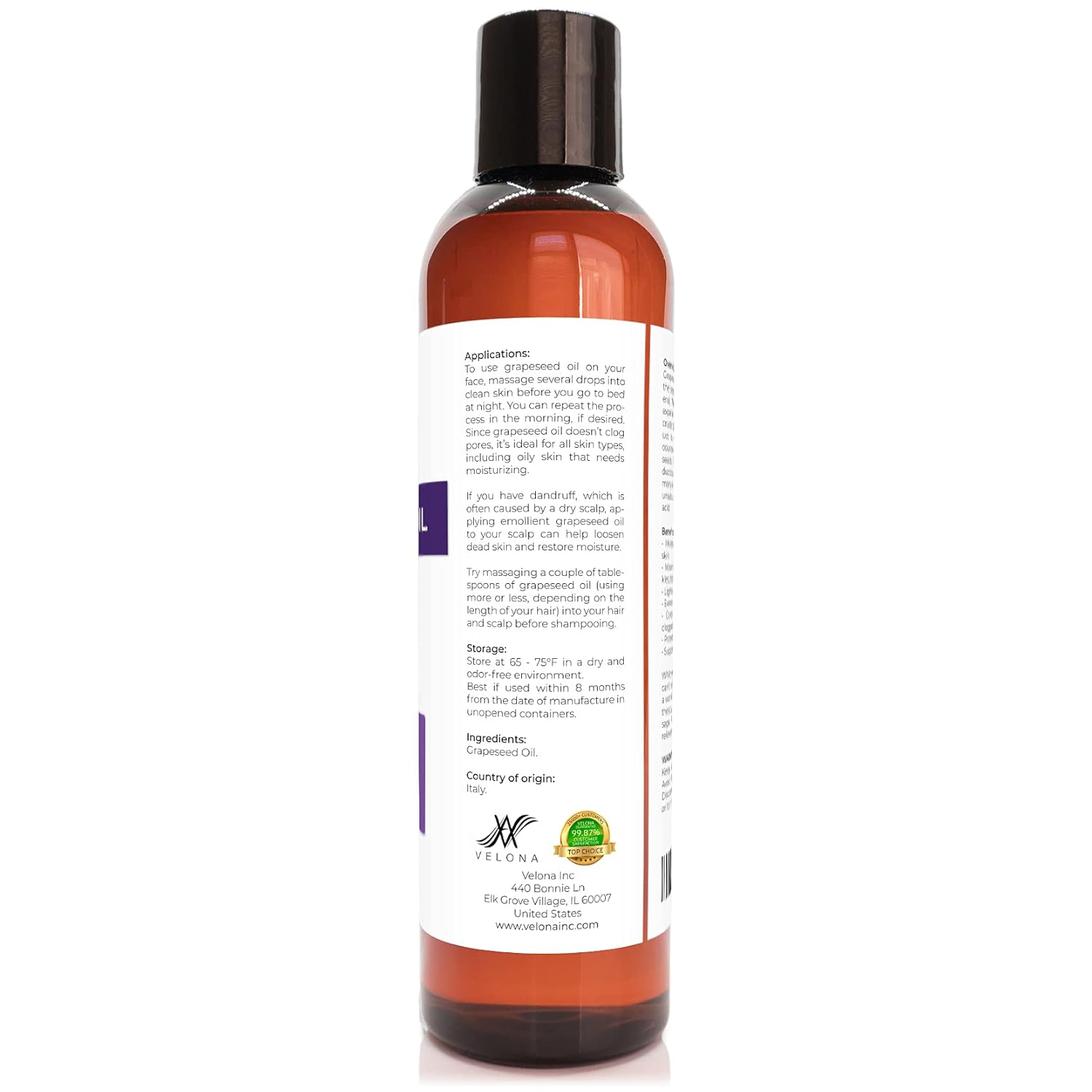 velona Grapeseed Oil 8 oz | 100% Pure and Natural Carrier Oil | Refined, Cold pressed | Cooking, Skin, Face, Body, Hair Care | Use Today - Enjoy Results : Health & Household