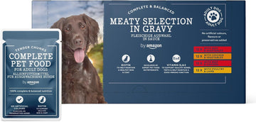By Amazon Complete Food For Adult Dogs, Meat Selection In Gravy, 4.8 Kg (48 Packs Of 100G)Cz801055-02/ Cz843