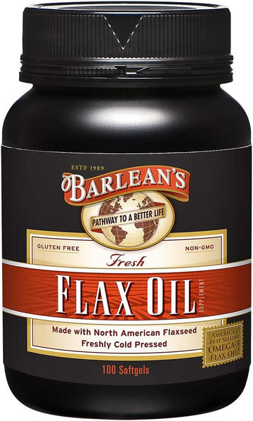 Barlean'S Flaxseed Oil Softgels, Cold-Pressed Flax Seed Supplement With 1,650 Mg Ala Omega-3 Fatty Acids For Joint & Heart Health, 1000Mg, 100 Ct