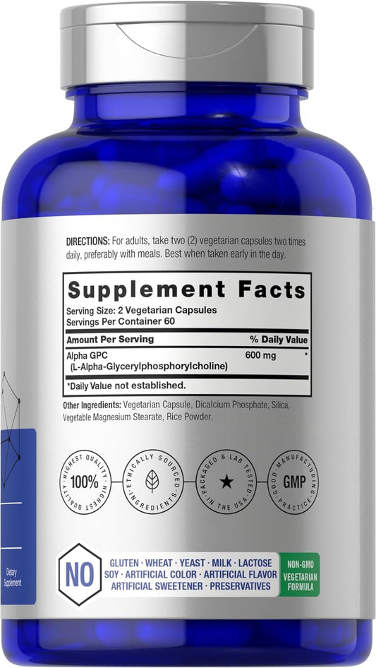 HorbƤach Alpha Gpc 600Mg | 120 Capsules | Vegetarian, Non-Gmo & Gluten Free Choline Supplement | Supports Healthy Memory, Focus And Clarity