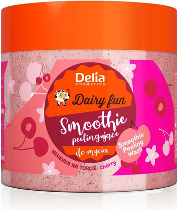 Delia Cosmetics - Dairy Fun - Body Peeling Smoothie - Washes & Refreshes - Exfoliates & Smoothes - Moisturizes, Nourishes, Firms - Intense Scent Of Juicy Cherry - Natural Extracts - Body Scrub - 350G