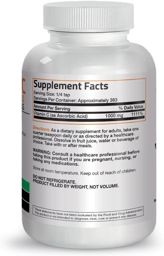 Vitamin C Powder Pure Ascorbic Acid Soluble Fine Non Gmo Crystals โ Promotes Healthy Immune System And Cell Protection โ Powerful Antioxidant - 1 Pound (16 Ounces)