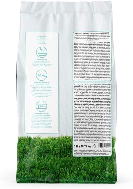 Amazon Brand - Lifelong Bentonite Premium Cat Litter, Baby Powder Scent, 25L (Pack Of 1)5400606995857