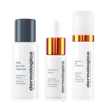 Dermalogica Daily Brightness Boosters Facial Skin Care Kit - Contains Biolumin-C Serum (0.3 Oz), Biolumin-C Gel Moisturizer (0.5 Oz), And Daily Glycolic Cleanser (1 Oz)