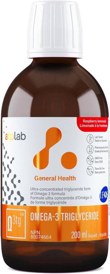 Atp Lab - Omega 3 Fish Oil Triglyceride Form 200Ml Raspberry Lemonde - Omega 3 Liquid For Adults - Epa Dha - Brain Health & Cognitive Health