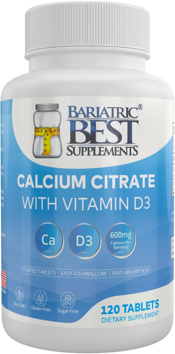 Bariatric Calcium Citrate With Vitamin D3-600Mg Calcium Per Serving, 120 Tablets, Essential For Post-Bariatric Surgery, Formulated Per Asmbs Guidelines For Bypass & Sleeve Patients
