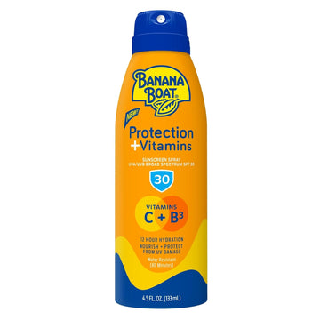 Banana Boat Protection + Vitamins Sunscreen Spray Spf 30 | Moisturizing Sunscreen With Vitamin C & Niacinamide | Banana Boat Spray Sunscreen, Vitamin B3 & Vitamin C Sunscreen, 4.5 Oz