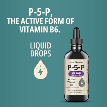 P5P Liquid Drops – Activated Vitamin B6 (Pyridoxal-5-Phosphate) – Fast Absorption Formula – Nervous System & Energy Support – 2 Oz (60 Ml)