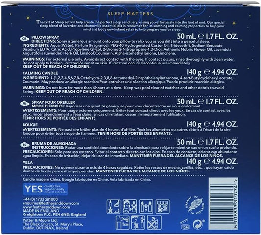 Feather & Down Sweet Dream Gift Of Sleep Set (50Ml Pillow Spray & 140G Calming Candle) - Lavender & Chamomile Essential Oils To Help Prepare You For A Restful Night'S Sleep