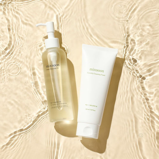 Mixsoon Cleansing Set - Centella Foam 5.07 Fl. Oz / 150Ml & Bean Oil 6.59 Fl. Oz / 195Ml (Double Cleansing Set) Korean Glass Skin Care