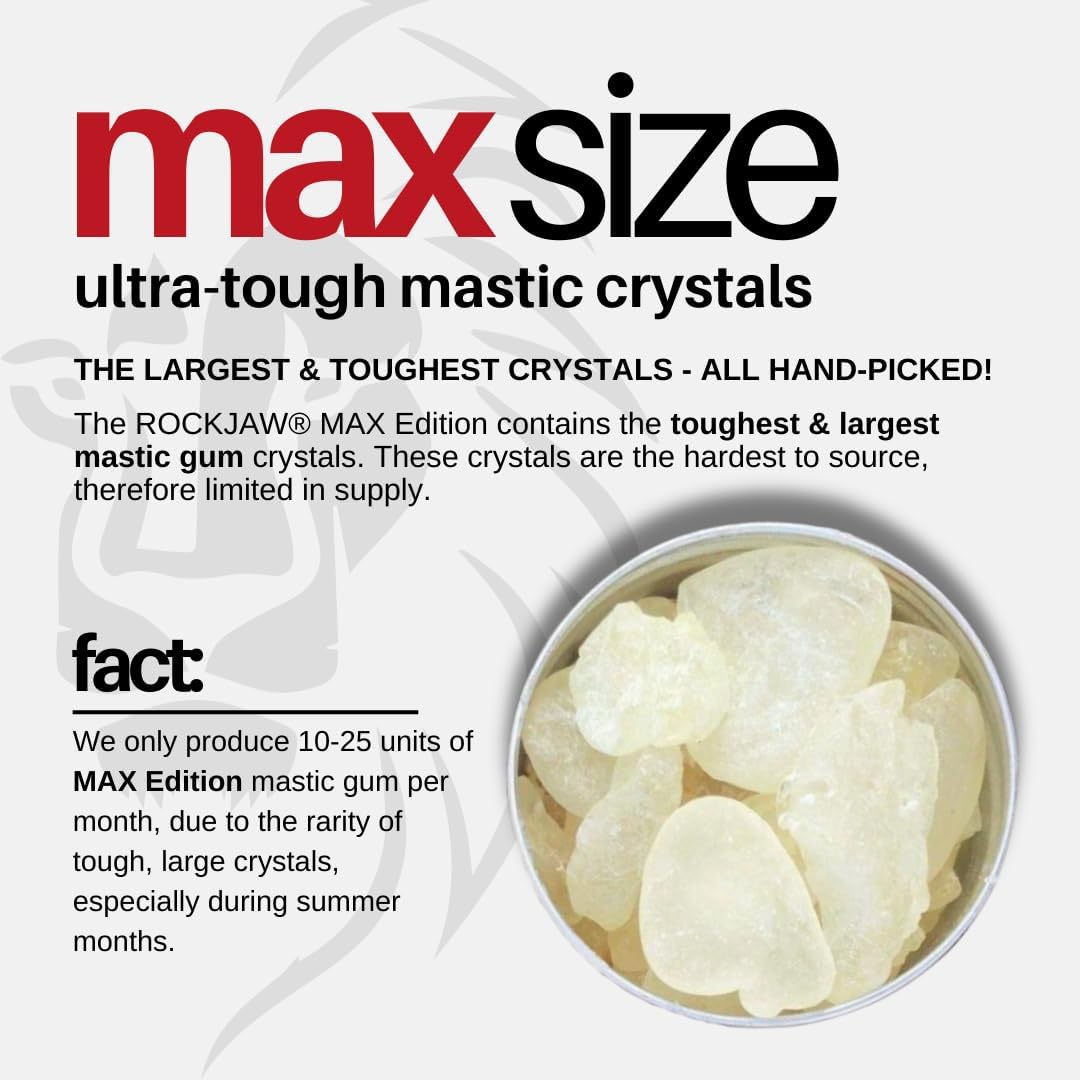 Rockjaw® Max Edition | Premium Ultra-Tough Mastic Gum | Hand-Picked Crystals | Rechewable | 100% Natural | Sweetener-Free | Sugar-Free