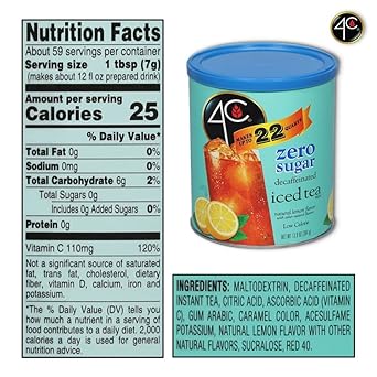 4C Light Powdered Drink Mix Cannisters, Zero Sugar Decaffeinated Iced Tea, 22 Quarts, Family Sized Cannister, Low Calorie, Thirst Quenching Flavors (Light Decaf Iced Tea, 13.9 Ounce (Pack Of 2))