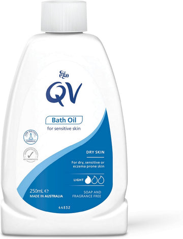 Qv Bath Oil (250 Ml) Moisturising Bath Soak For Sensitive Skin, Relief From Dry Itchy Skin, Gentle Ph Balanced Formula, Fragrance Free, Soap Free, Non Greasy, Noncomedogenic Bath Soak