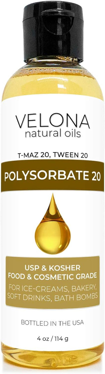 Polysorbate 20 by Velona - 4 oz | Solubilizer, Food & Cosmetic Grade | All Natural for Cooking, Skin Care and Bath Bombs