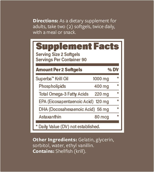 100% Pure Krill Oil - Omega-3s EPA, DHA and Astaxanthin - 1000mg Per S