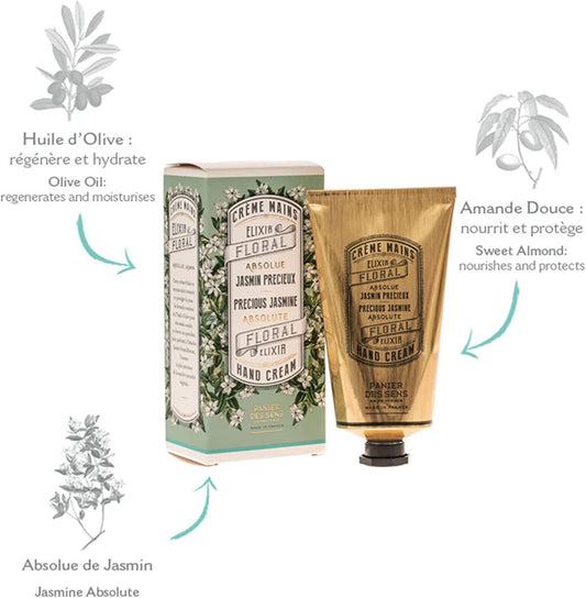 Panier Des Sens - Jasmine Hand Cream - Hand Cream For Very Dry Hands And Skin - For Women And Men - With Almond & Olive Oil - Vegan Made In France 96% Natural Ingredients - 75Ml