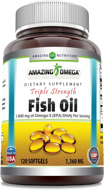 Amazing Omega Triple Strength Fish Oil (Omega-3, Epa/Dha) Supplement | 1360 Mg Per Serving | 120 Softgels | Non-Gmo | Gluten-Free | Made In Usa