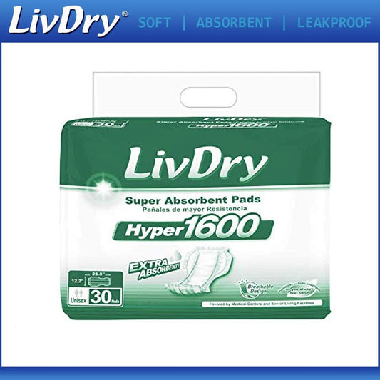LivDry Incontinence Pad Insert for Men and Women | Extra Absorbency with Odor Control (Hyper 1600 (30 Count))