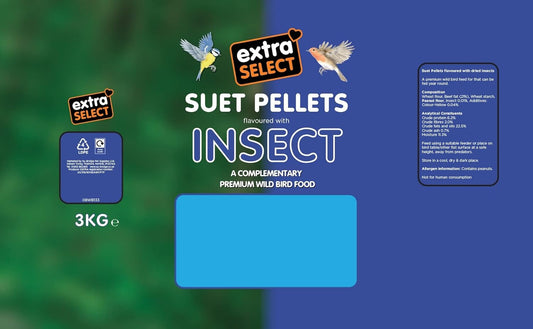 Extra Select Insect High Energy Suet Pellets Wild Bird Food - Protein, Fat Rich Year-Round Feeding - 3 Kg Refill08Wb133
